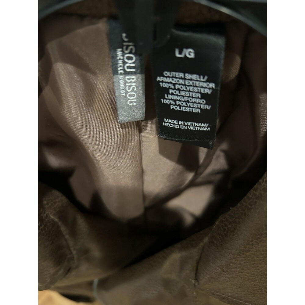 Bisou Bisou Women’s Brown Faux Leather Full Zip Moto Cropped Jacket Size L - Picture 3 of 3
